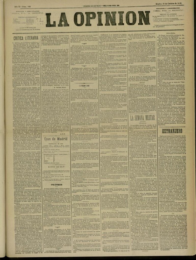 Miniatura de La Opinión del 30 de octubre de 1888, nº 869