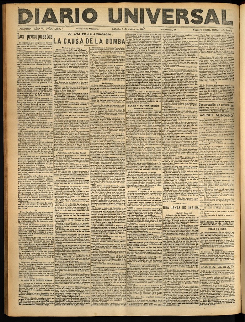 Miniatura de Diario Universal del 8 de junio de 1907, edición de tarde