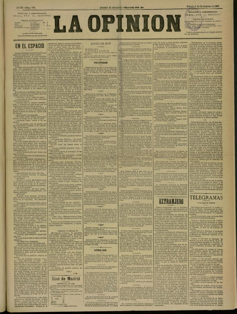 Miniatura de La Opinión del 3 de noviembre de 1888, nº 872
