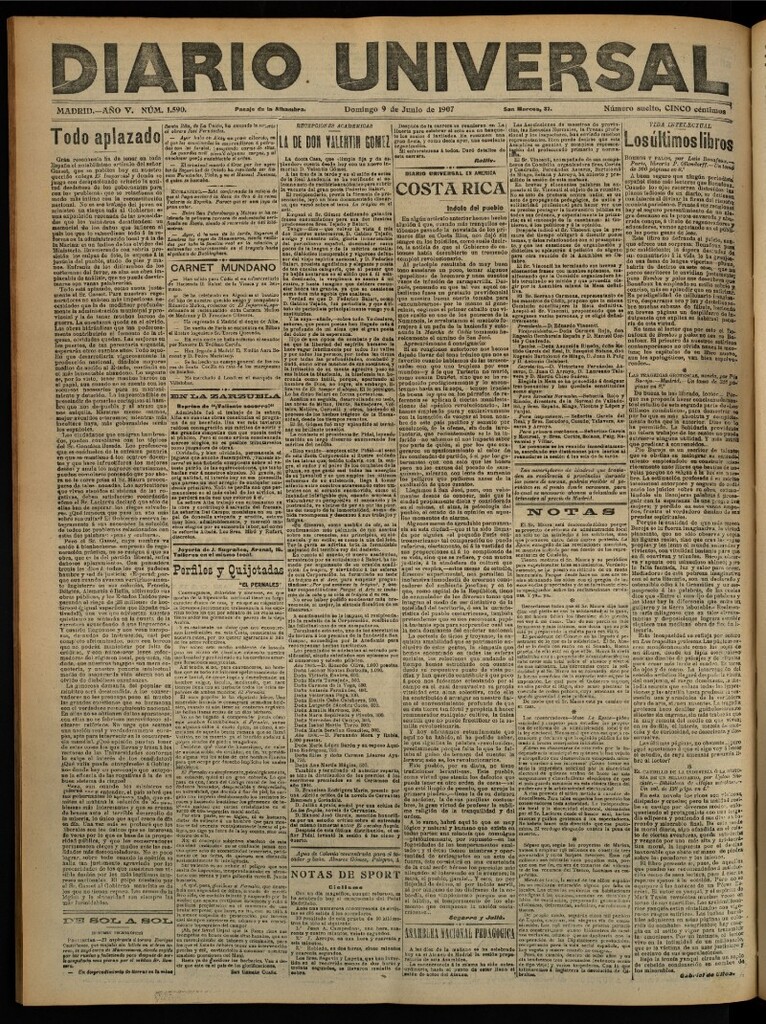 Miniatura de Diario Universal del 9 de junio de 1907, edición de noche