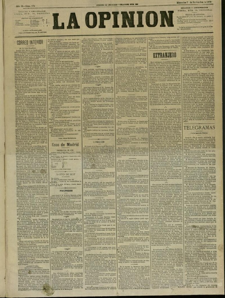 Miniatura de La Opinión del 7 de noviembre de 1888, nº 874