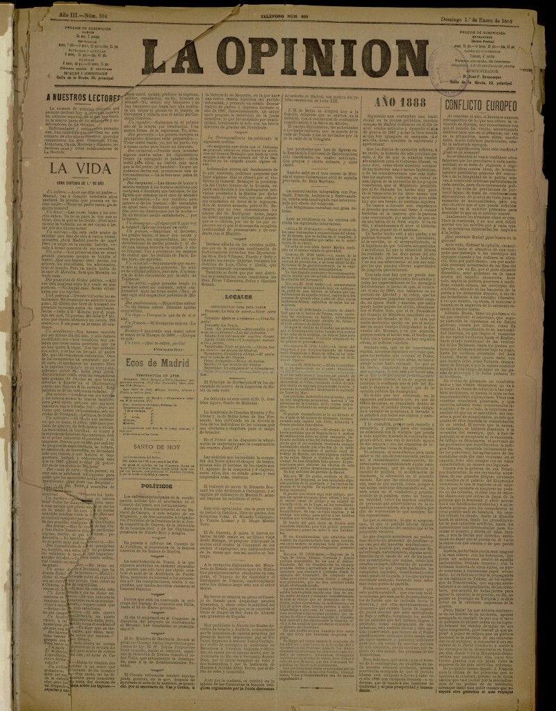 Miniatura de La Opinión del 1 de enero de 1888, nº 594
