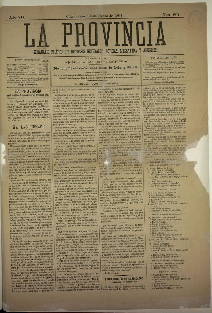 Miniatura de La Provincia (Ciudad Real, 1891)