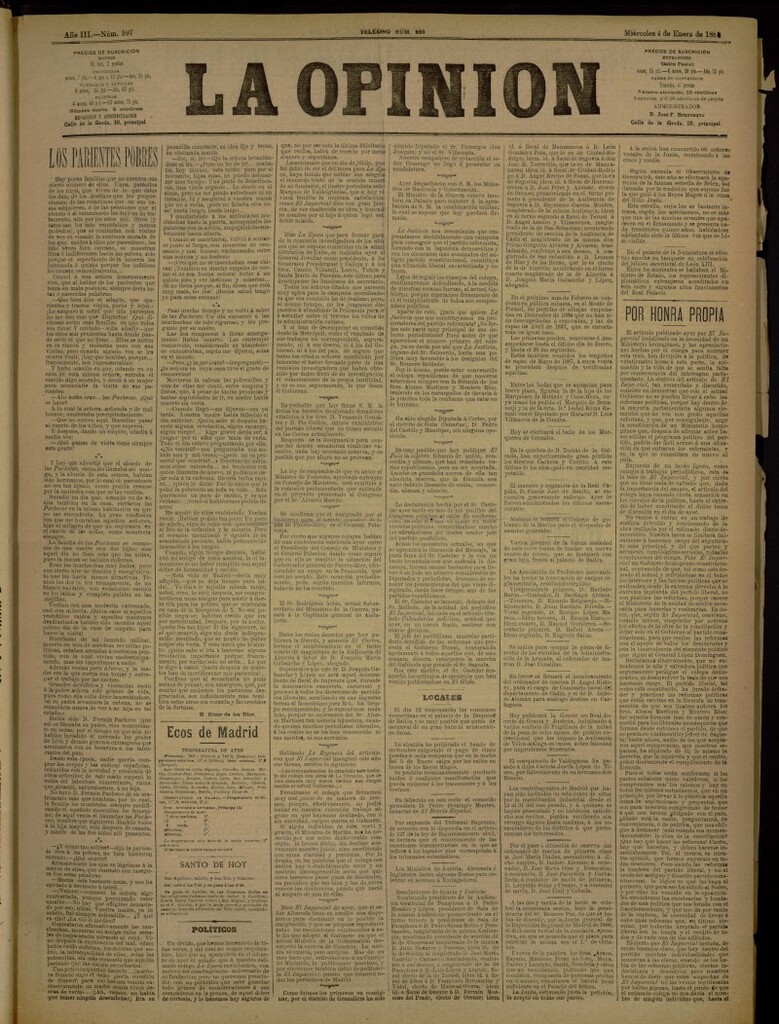 Miniatura de La Opinión del 4 de enero de 1888, nº 597