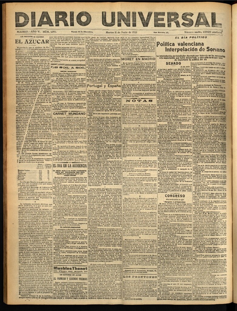 Miniatura de Diario Universal del 11 de junio de 1907, edición de tarde