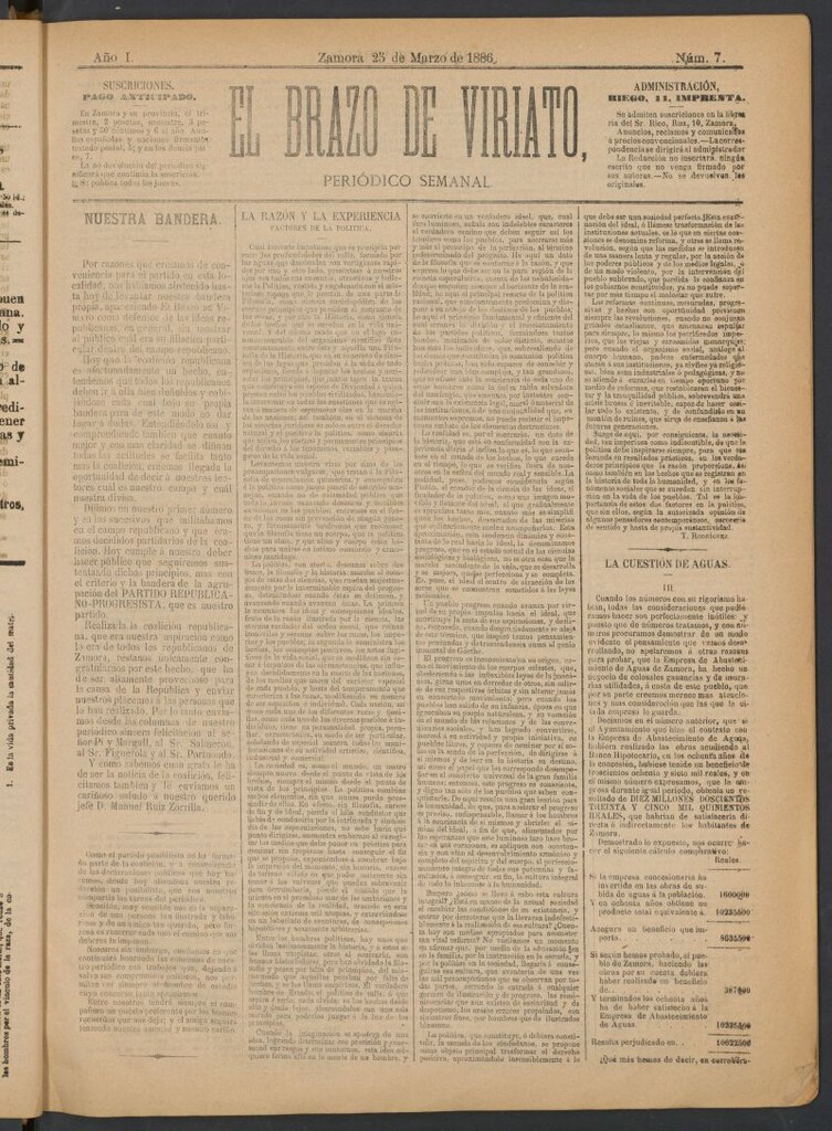 Miniatura de El Brazo de Viriato : periódico semanal del 25 de marzo de 1886