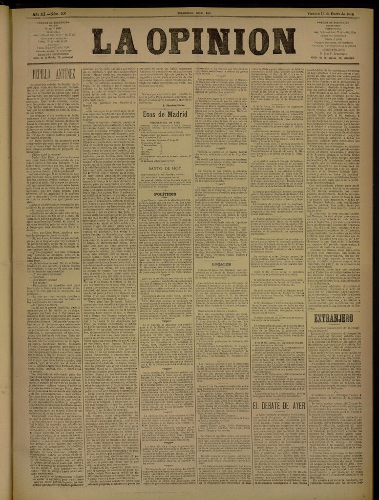 Miniatura de La Opinión del 13 de enero de 1888, nº 606