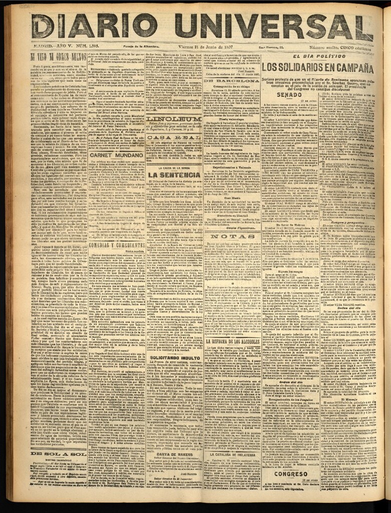 Miniatura de Diario Universal del 14 de junio de 1907, edición de tarde