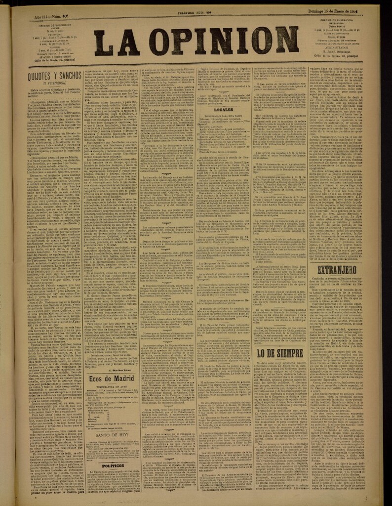 Miniatura de La Opinión del 15 de enero de 1888, nº 608