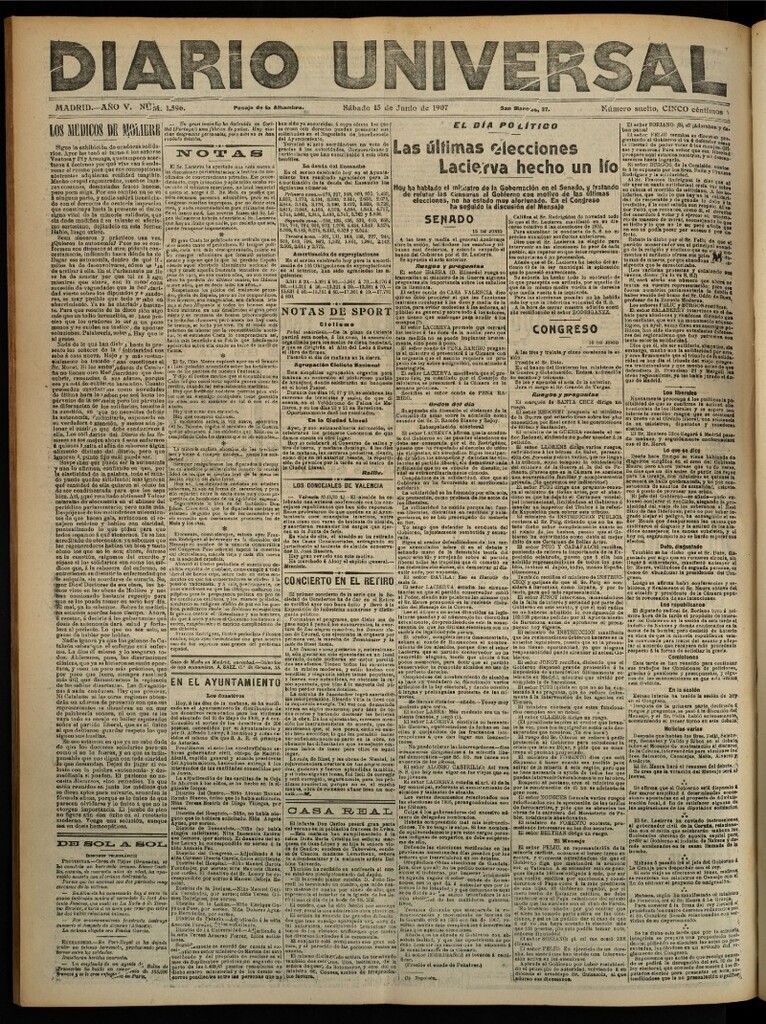 Miniatura de Diario Universal del 15 de junio de 1907, edición de noche