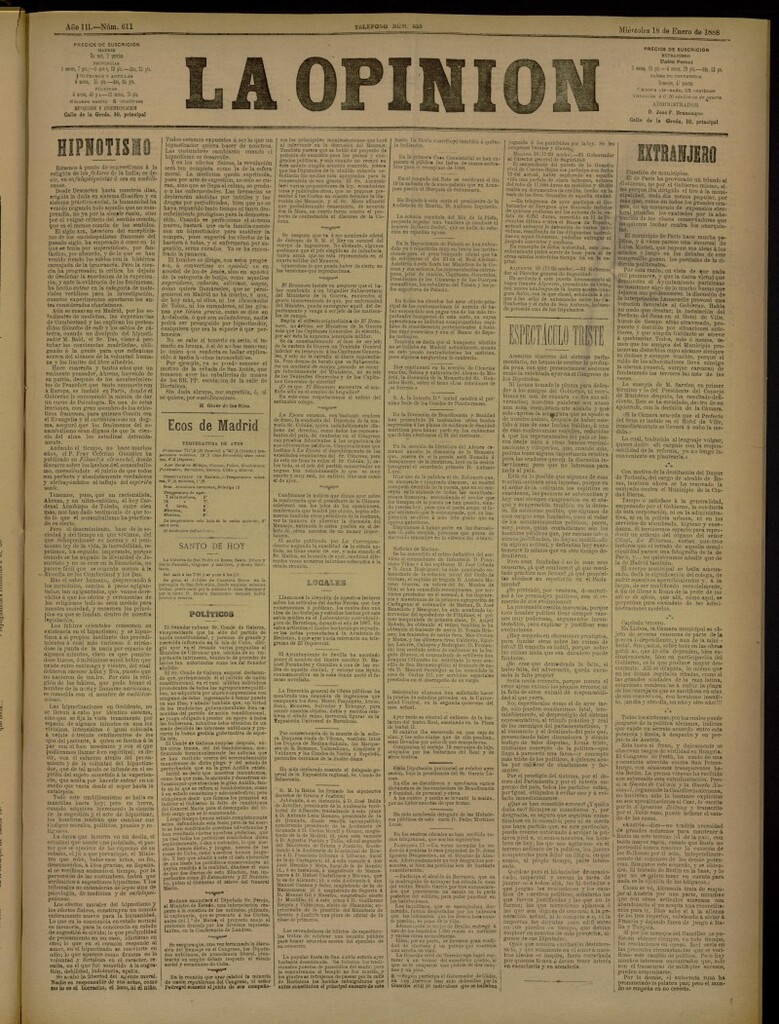 Miniatura de La Opinión del 18 de enero de 1888, nº 611