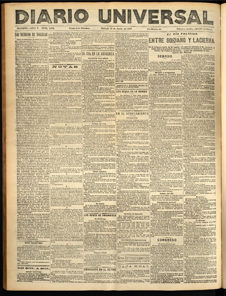 Miniatura de Diario Universal del 15 de junio de 1907, edición de tarde