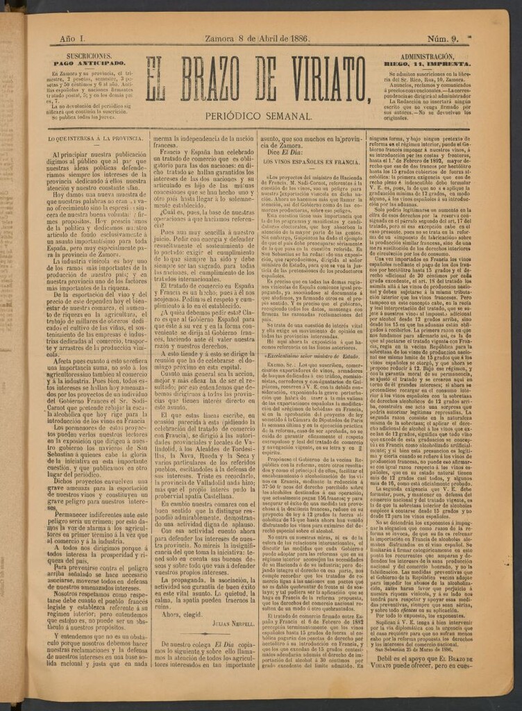 Miniatura de El Brazo de Viriato : periódico semanal del 8 de abril de 1886