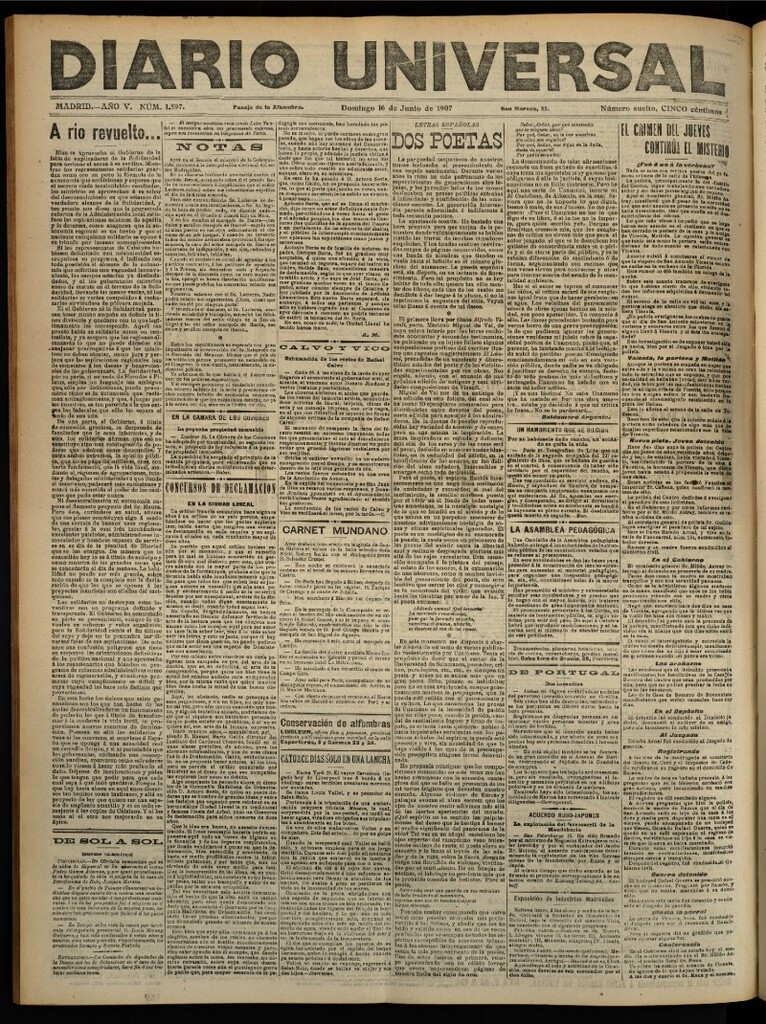 Miniatura de Diario Universal del 16 de junio de 1907, edición de noche