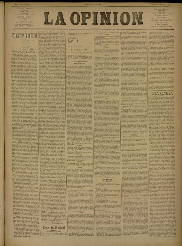 Miniatura de La Opinión del 22 de enero de 1888, nº 615