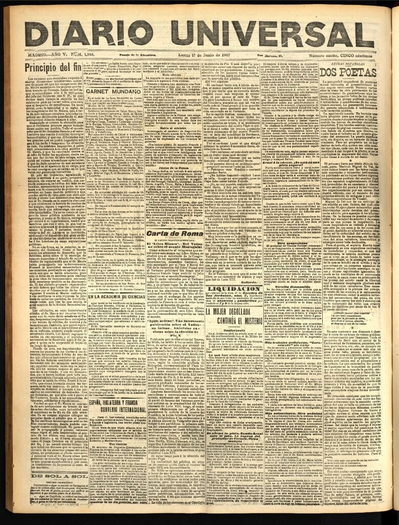 Miniatura de Diario Universal del 17 de junio de 1907, edición de tarde