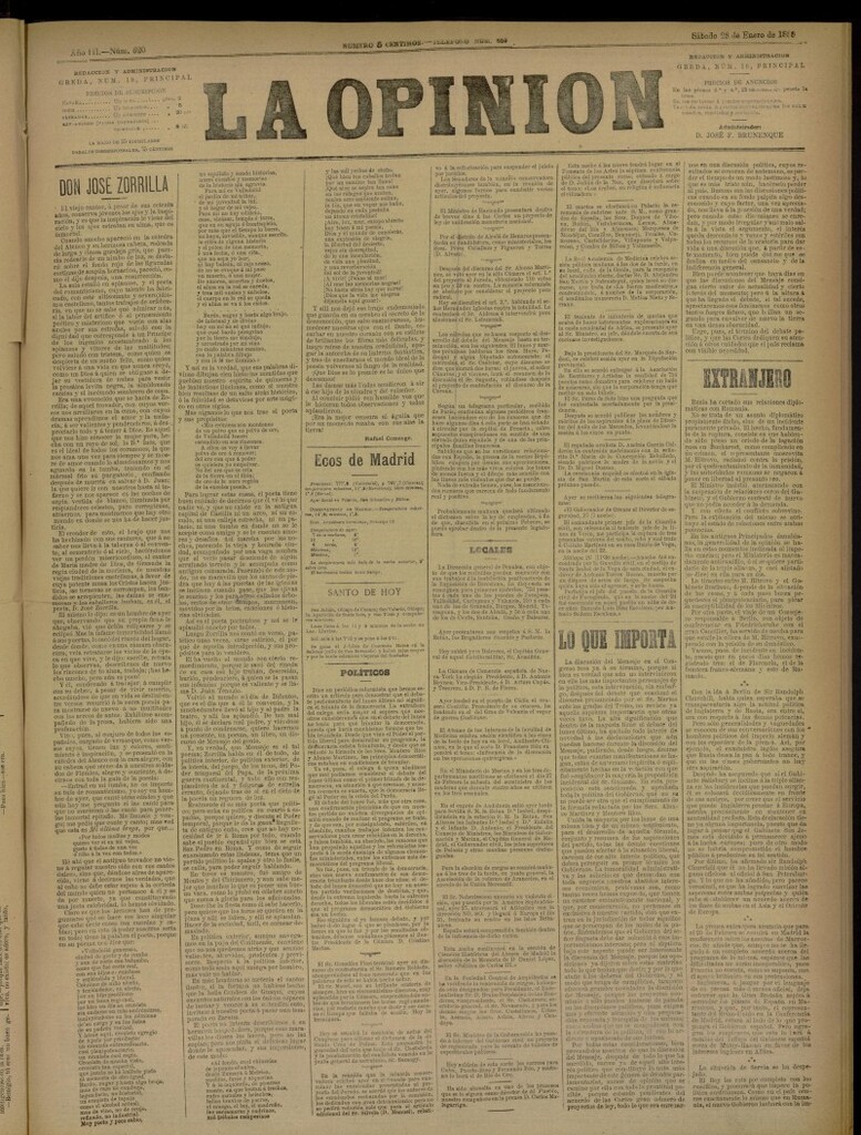 Miniatura de La Opinión del 28 de enero de 1888, nº 620