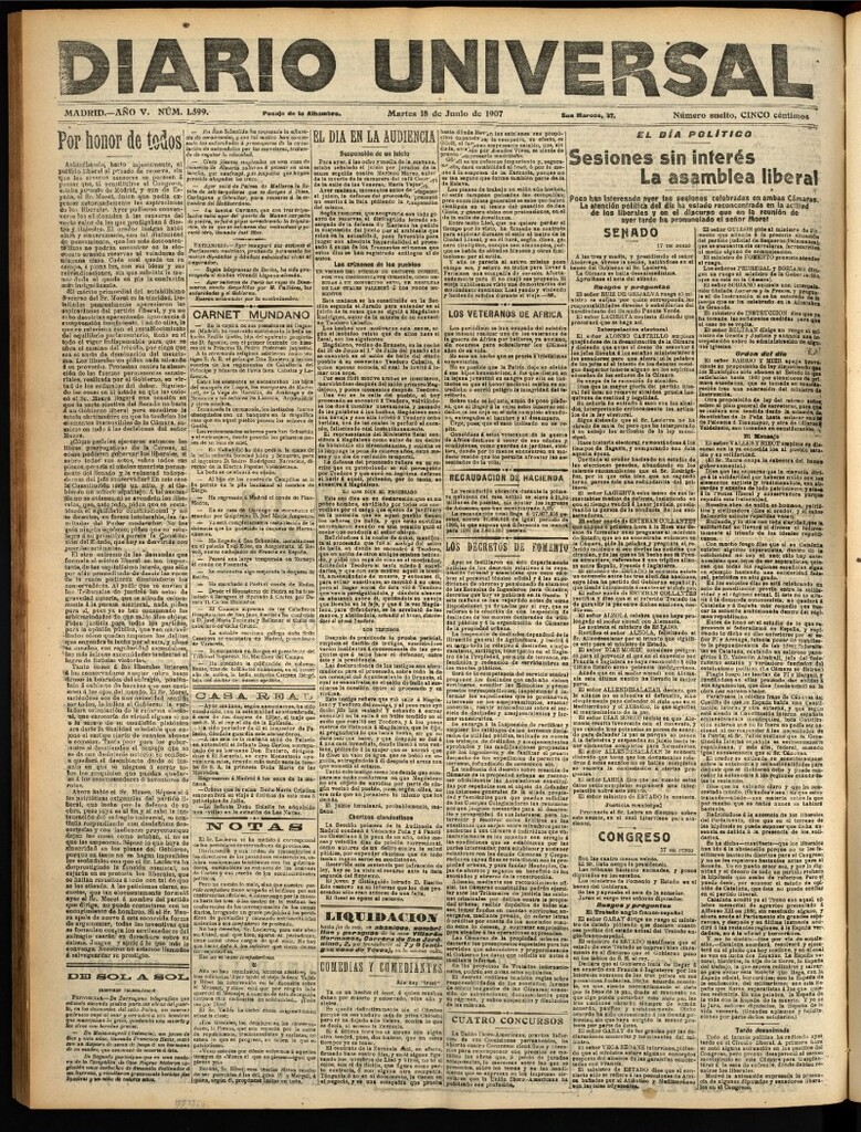 Miniatura de Diario Universal del 18 de junio de 1907, edición de tarde