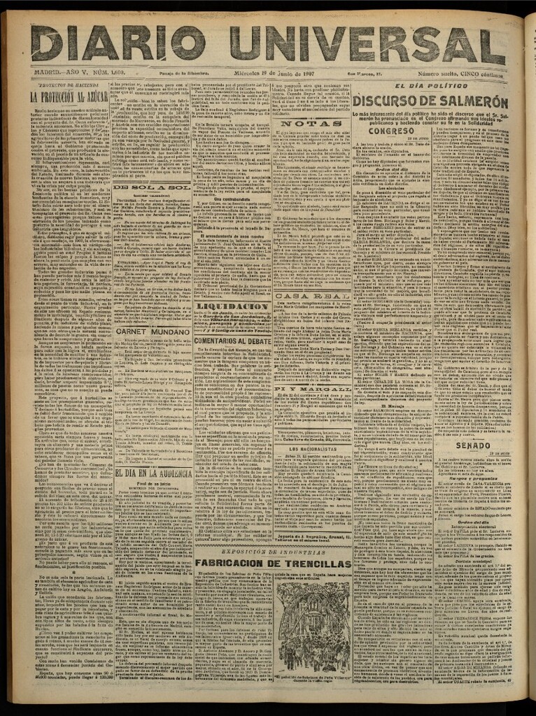 Miniatura de Diario Universal del 19 de junio de 1907, edición de noche