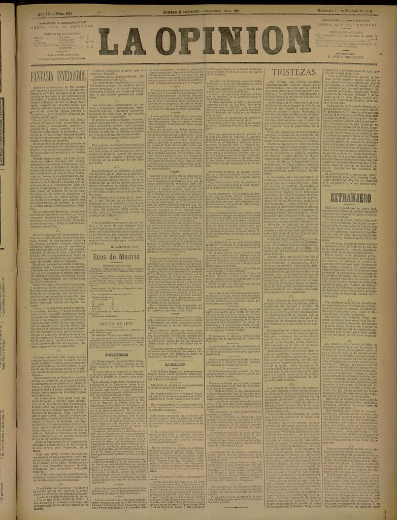 Miniatura de La Opinión del 1 de febrero de 1888, nº 624