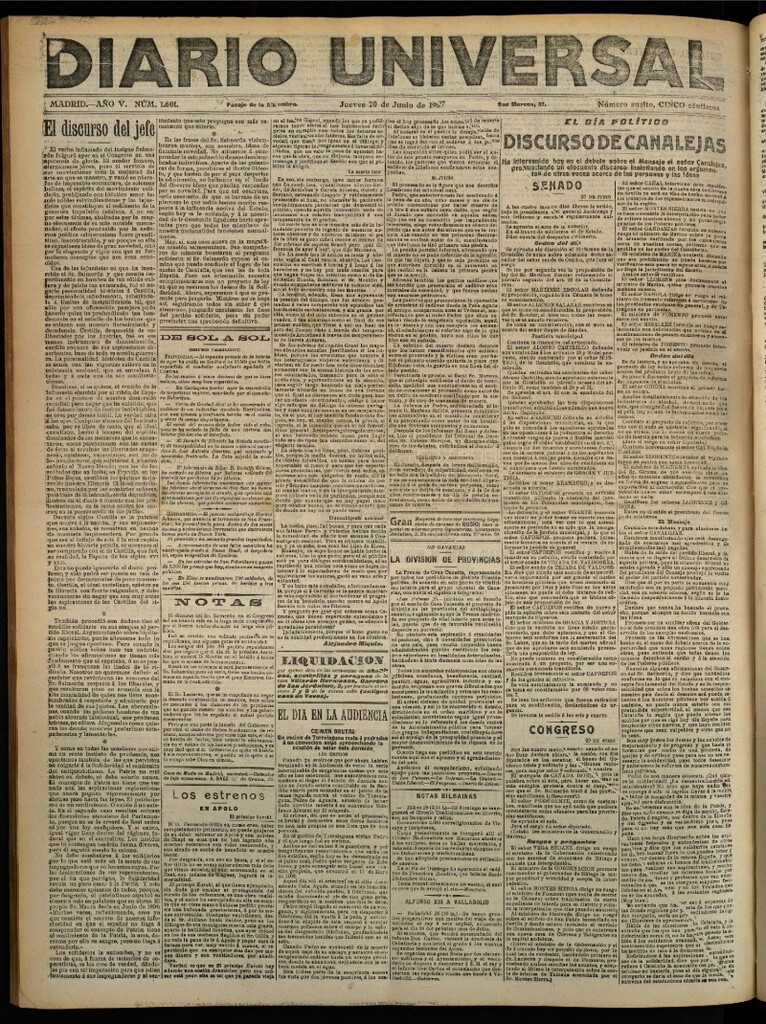 Miniatura de Diario Universal del 20 de junio de 1907, edición de noche