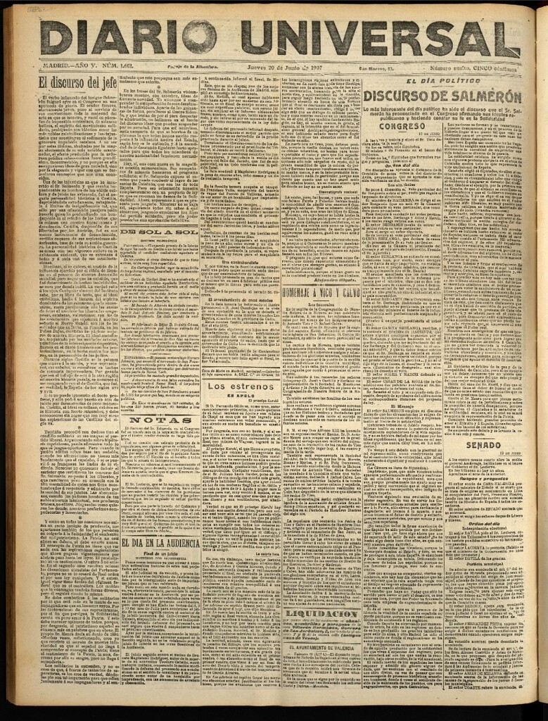 Miniatura de Diario Universal del 20 de junio de 1907, edición de tarde