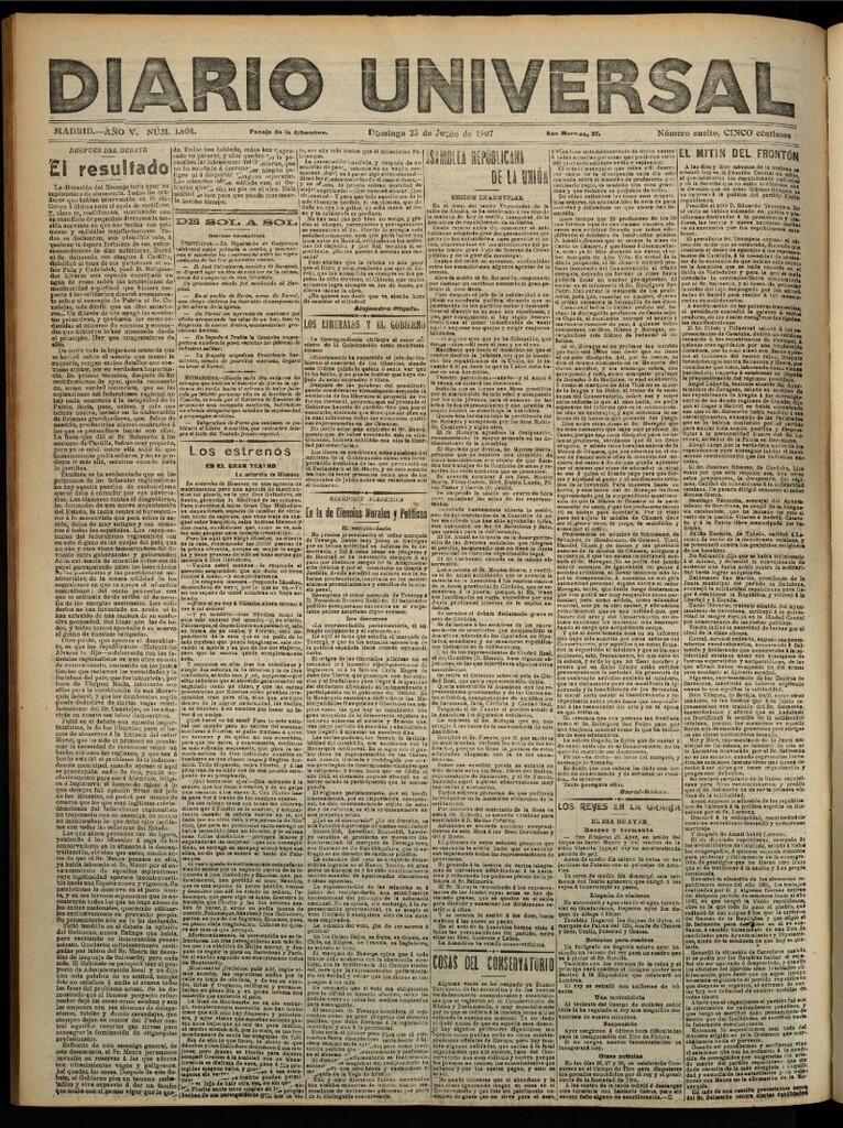 Miniatura de Diario Universal del 23 de junio de 1907, edición de noche