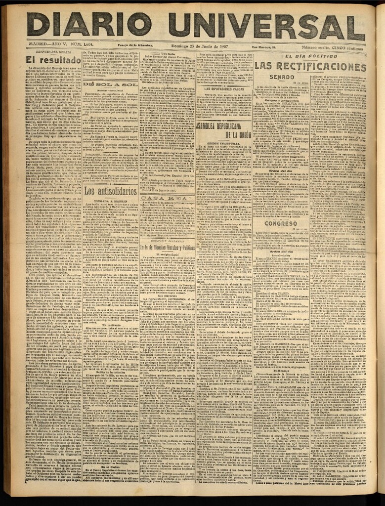 Miniatura de Diario Universal del 23 de junio de 1907, edición de tarde
