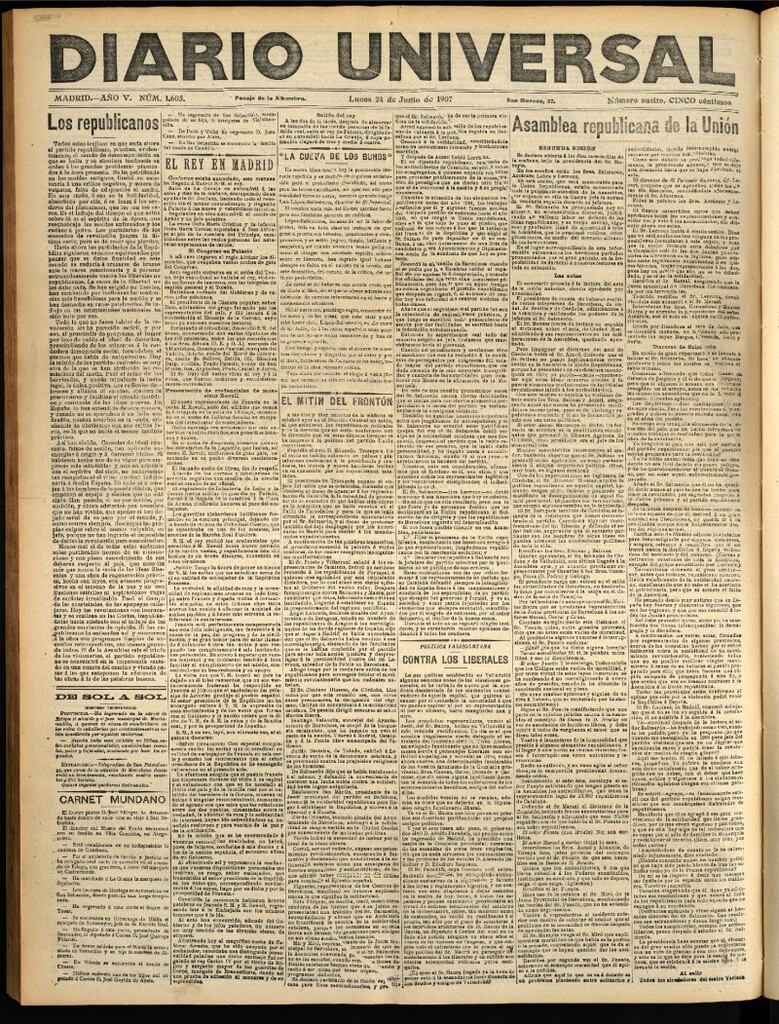 Miniatura de Diario Universal del 24 de junio de 1907, edición de tarde