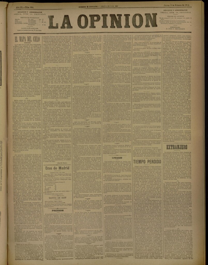 Miniatura de La Opinión del 9 de febrero de 1888, nº 632