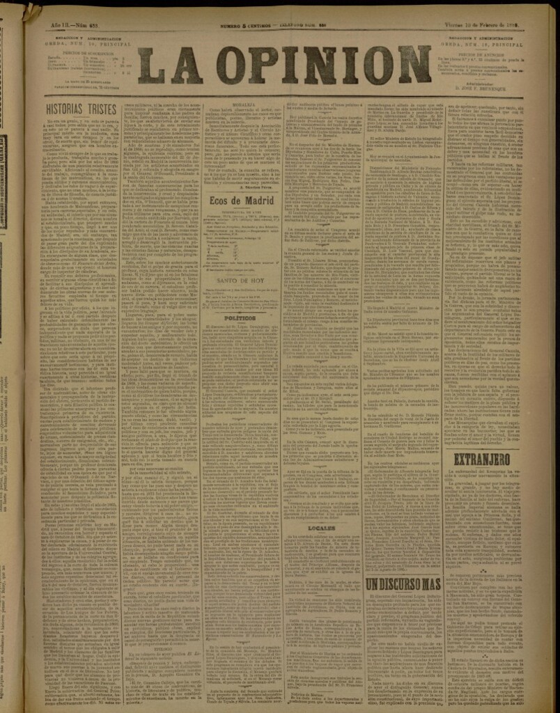 Miniatura de La Opinión del 10 de febrero de 1888, nº 633