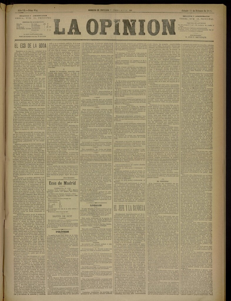 Miniatura de La Opinión del 11 de febrero de 1888, nº 634