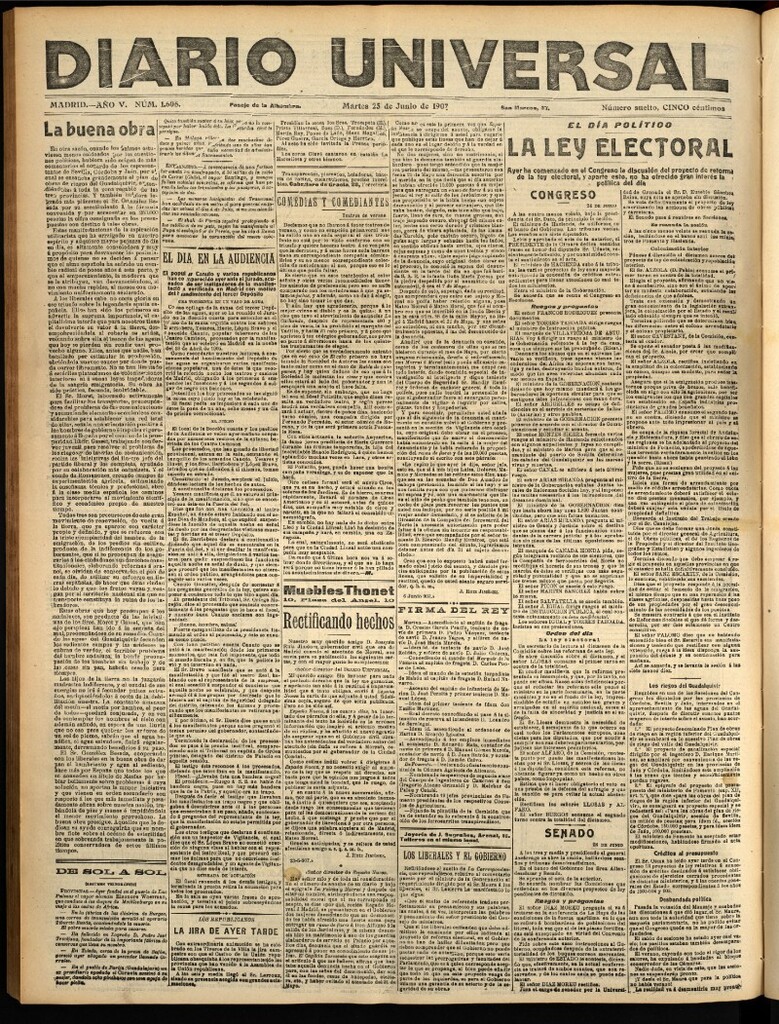 Miniatura de Diario Universal del 25 de junio de 1907, edición de tarde