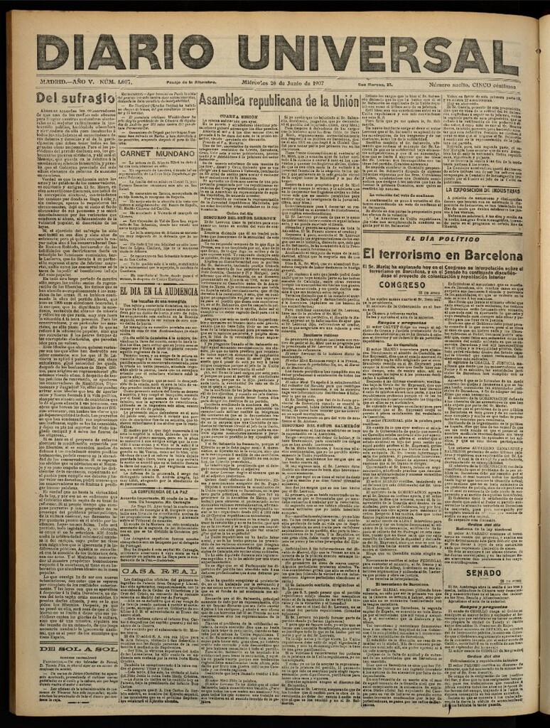 Miniatura de Diario Universal del 26 de junio de 1907, edición de noche