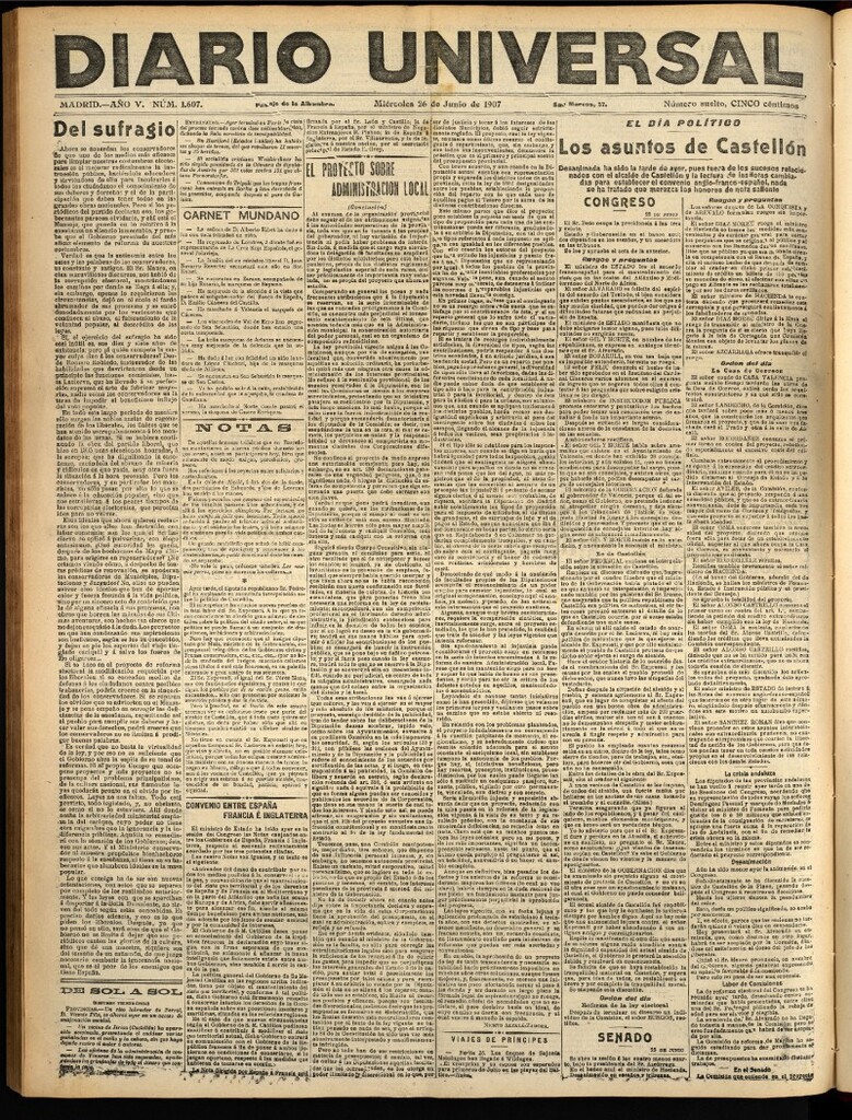 Miniatura de Diario Universal del 26 de junio de 1907, edición de tarde