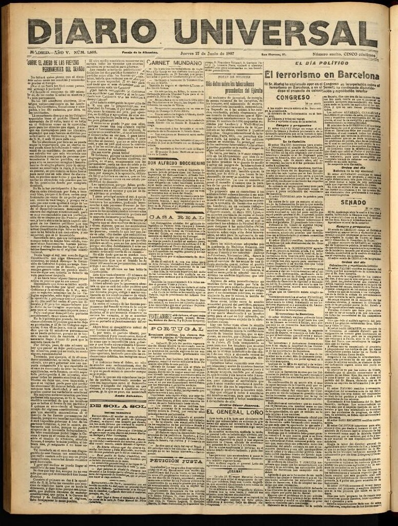 Miniatura de Diario Universal del 27 de junio de 1907, edición de tarde