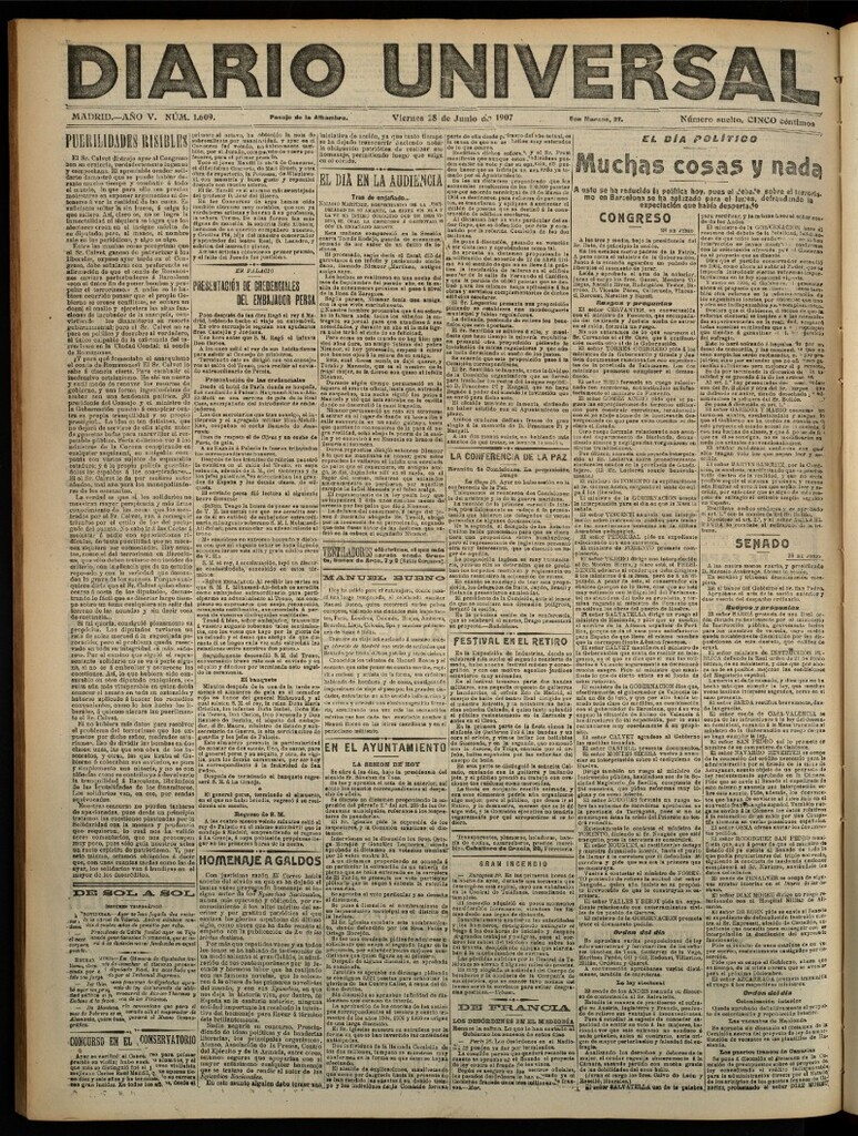 Miniatura de Diario Universal del 28 de junio de 1907, edición de noche