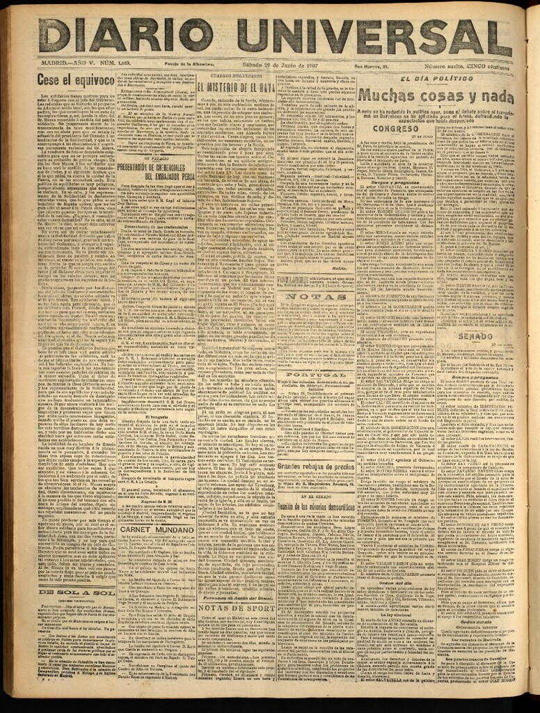Miniatura de Diario Universal del 29 de junio de 1907, edición de tarde