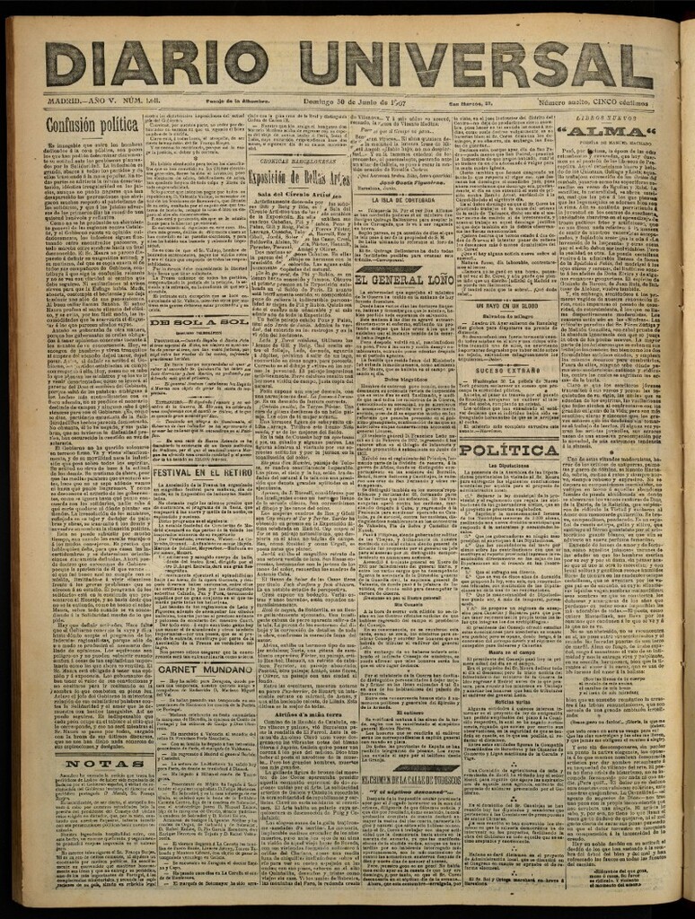 Miniatura de Diario Universal del 30 de junio de 1907, edición de noche