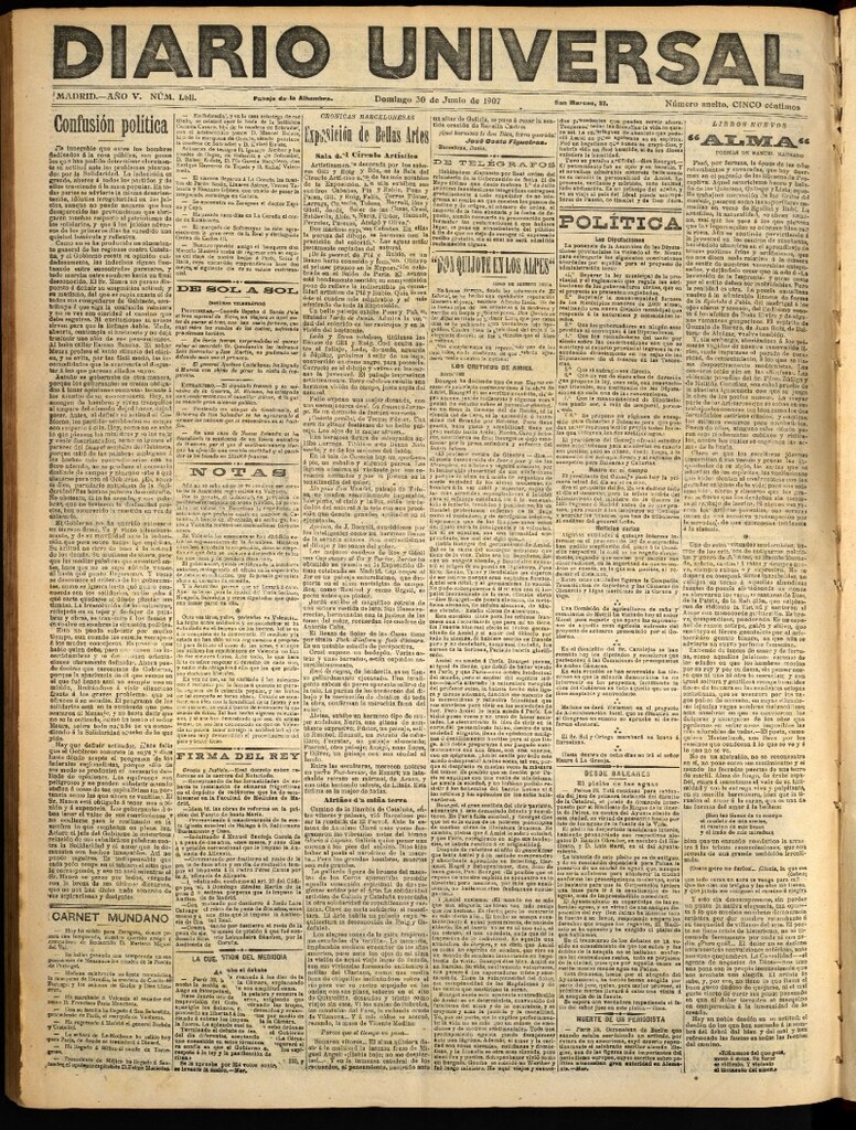 Miniatura de Diario Universal del 30 de junio de 1907, edición de tarde