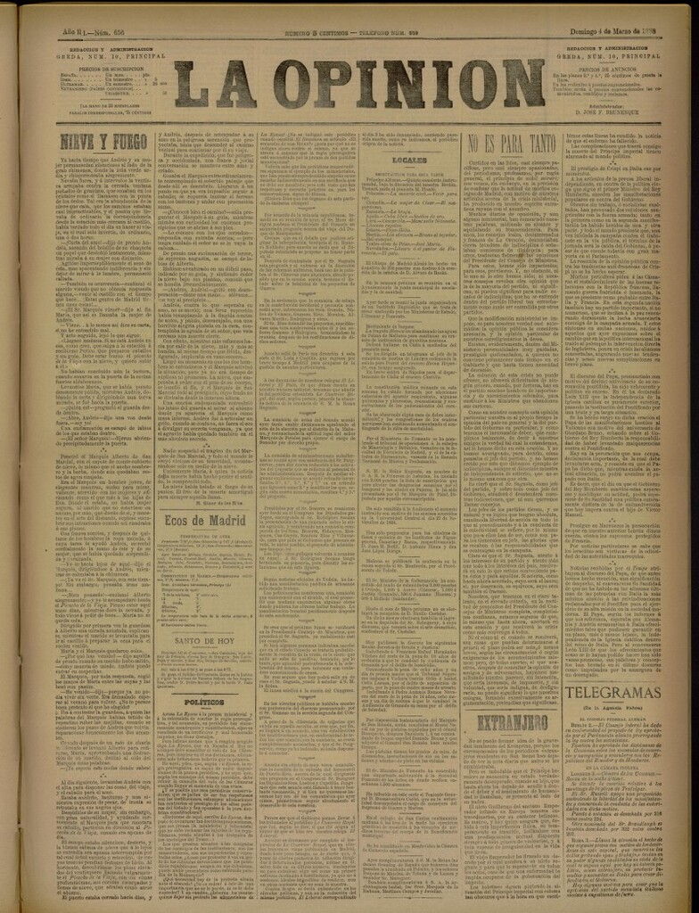 Miniatura de La Opinión del 4 de marzo de 1888, nº 656