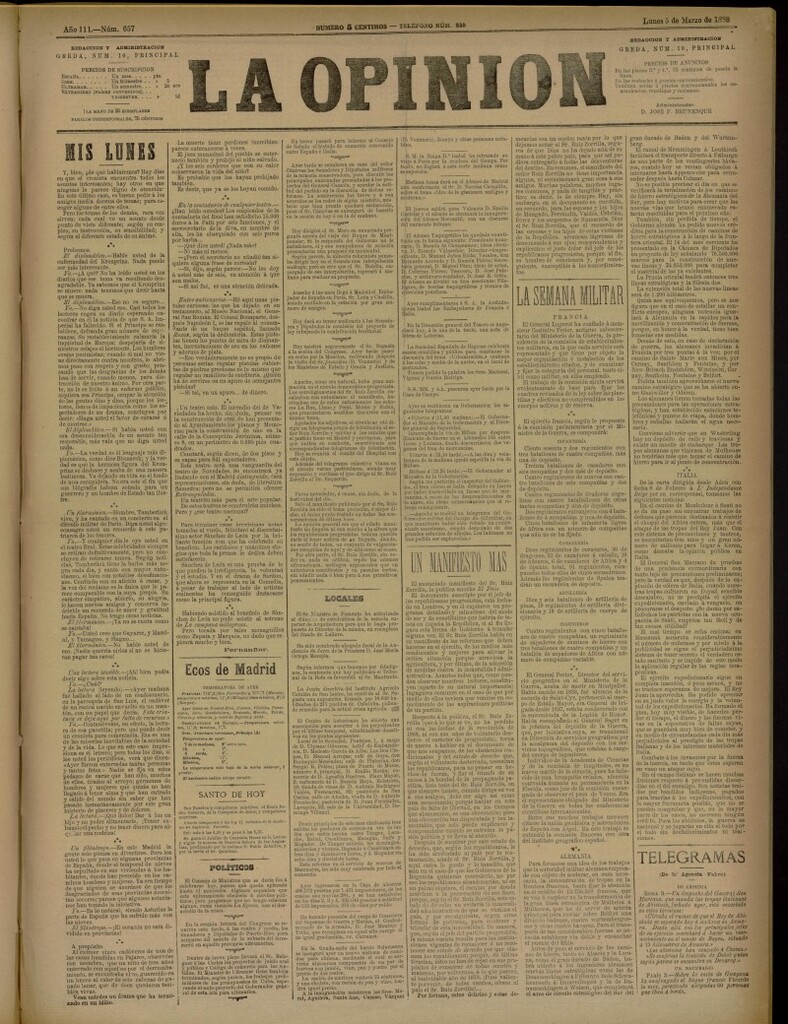 Miniatura de La Opinión del 5 de marzo de 1888, nº 657