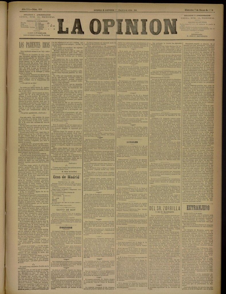 Miniatura de La Opinión del 7 de marzo de 1888, nº 659