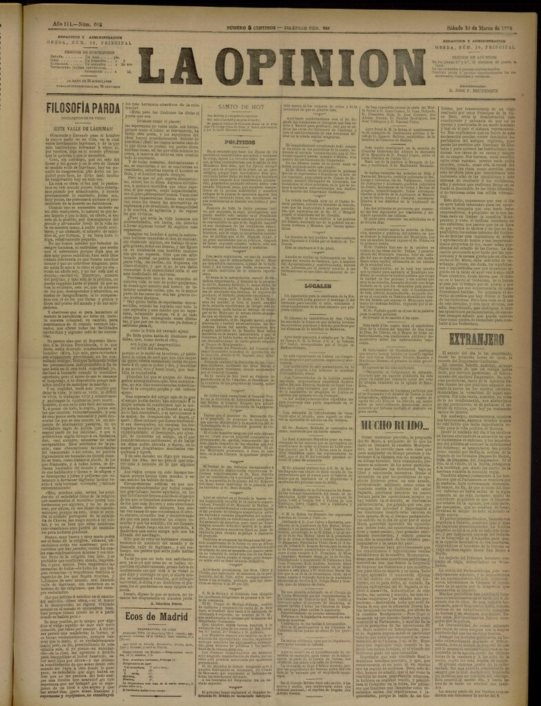 Miniatura de La Opinión del 10 de marzo de 1888, nº 662