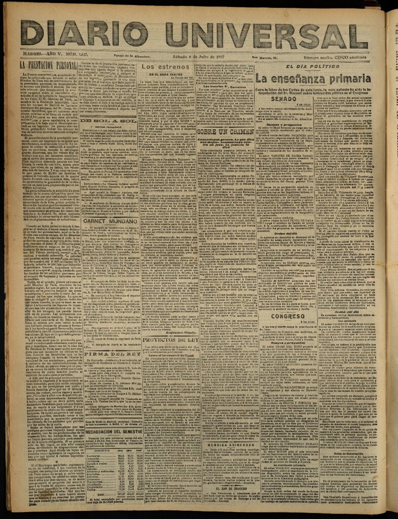 Miniatura de Diario Universal del 6 de julio de 1907