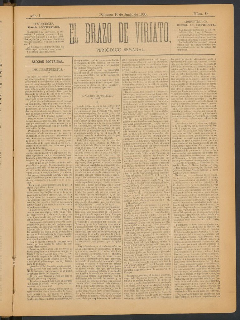 Miniatura de El Brazo de Viriato : periódico semanal del 10 de junio de 1886