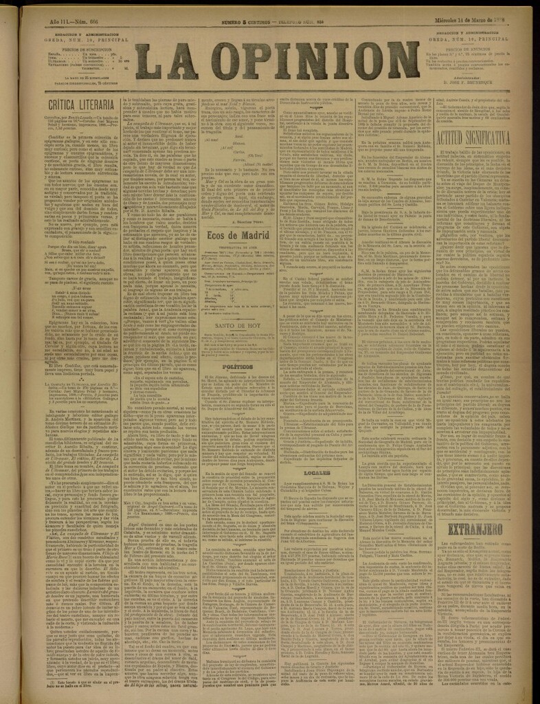 Miniatura de La Opinión del 14 de marzo de 1888, nº 666
