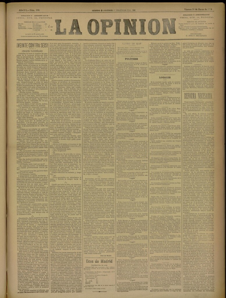Miniatura de La Opinión del 16 de marzo de 1888, nº 668