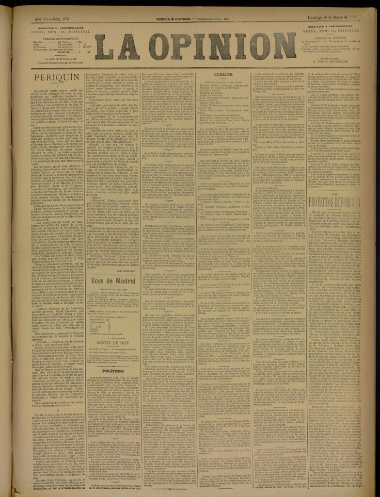 Miniatura de La Opinión del 18 de marzo de 1888, nº 670