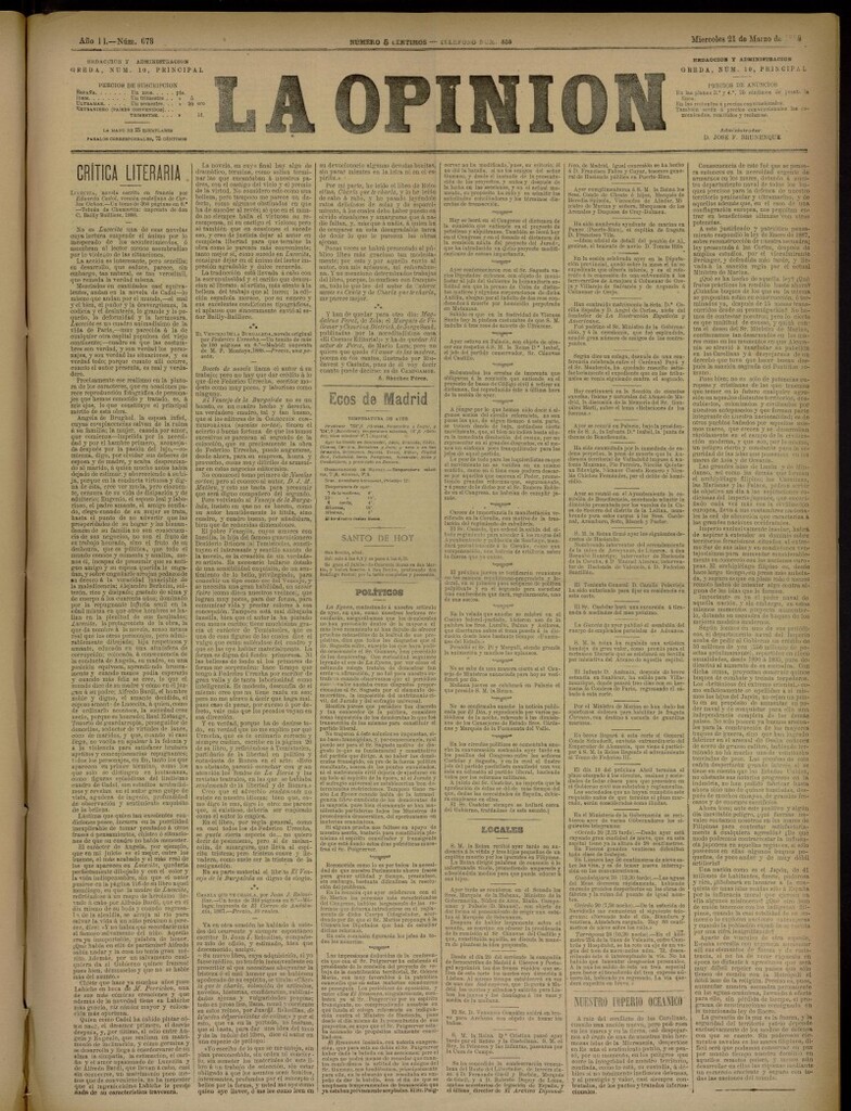Miniatura de La Opinión del 21 de marzo de 1888, nº 673